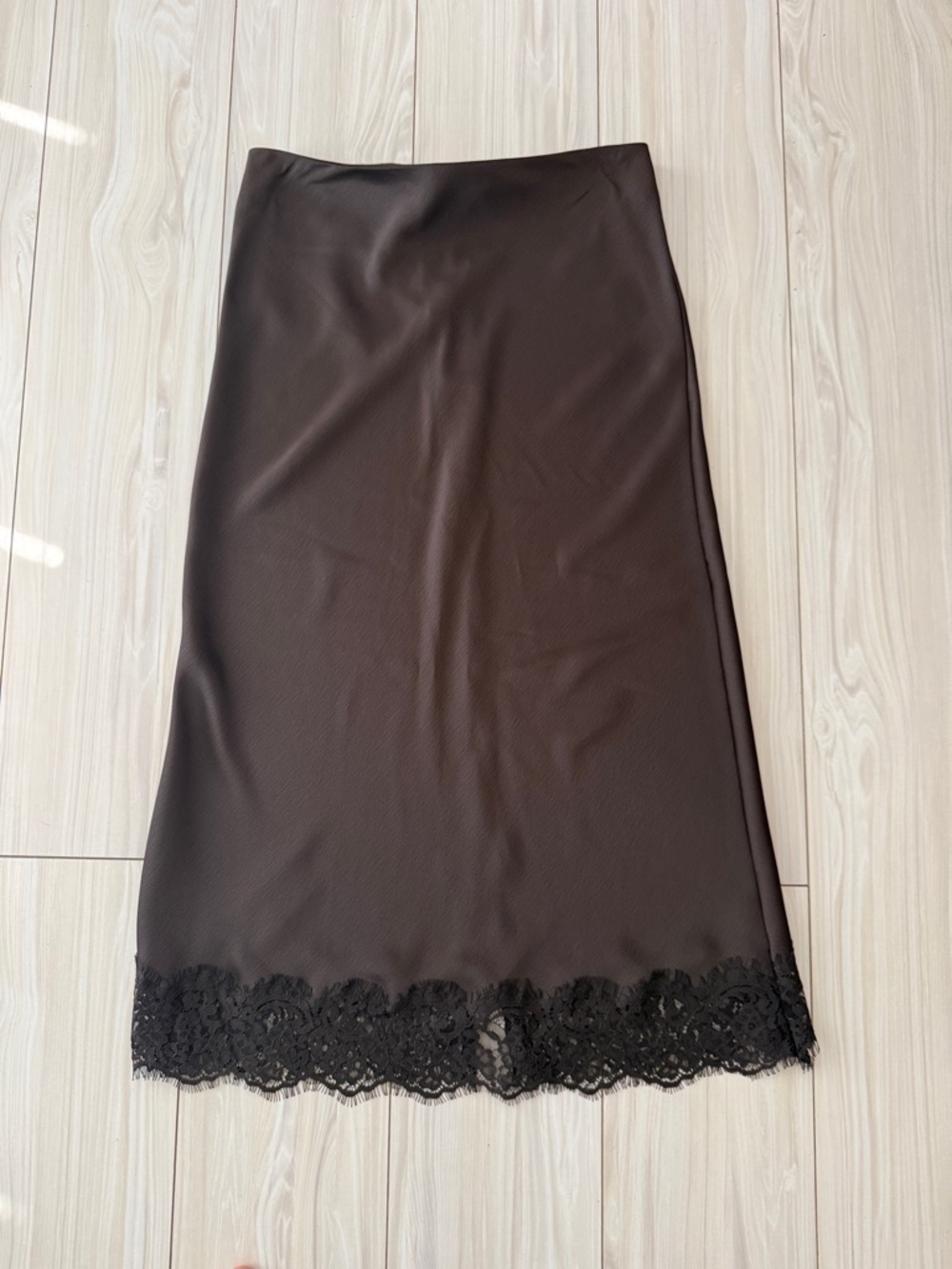 Zara Brown Midi Skirt with Lace Hem